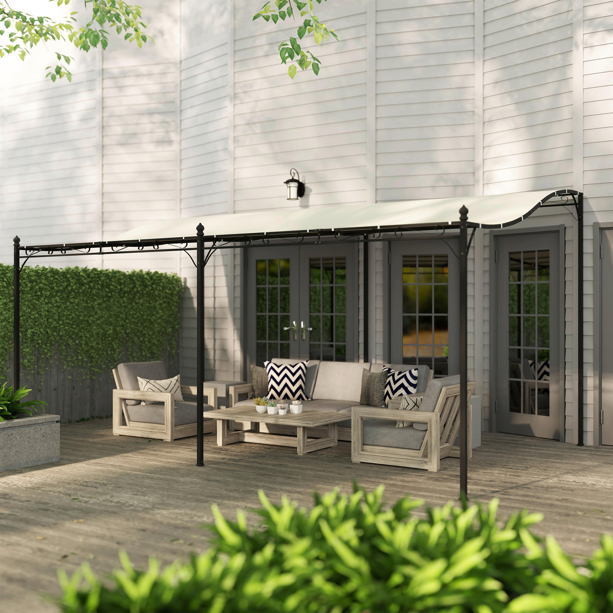 Outsunny Anbaupavillon cremeweiß Polyes...