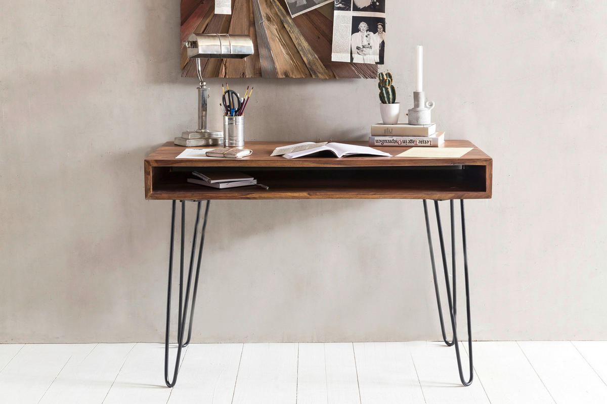 Schreibtisch natur schwarz matt B/H/T: ca. 110x76x60 cm Schreibtisch - natur/schwarz (110,00/76,00/60,00cm) - Wohnling