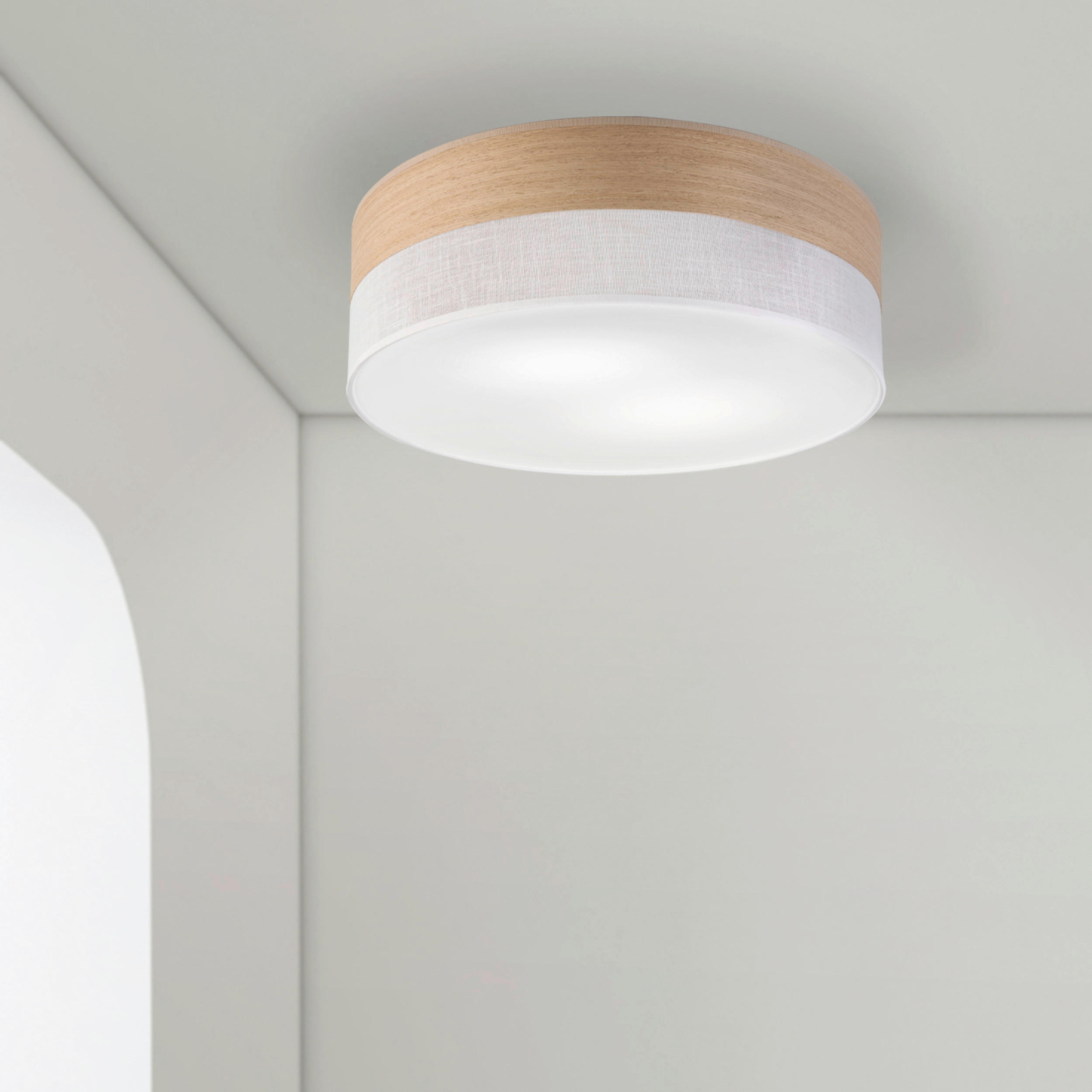 Thumbnail - Lamkur Deckenleuchte Eiche weiß PVC Holz B/H/L: ca. 45x15x45 cm E27 2 Brennstellen