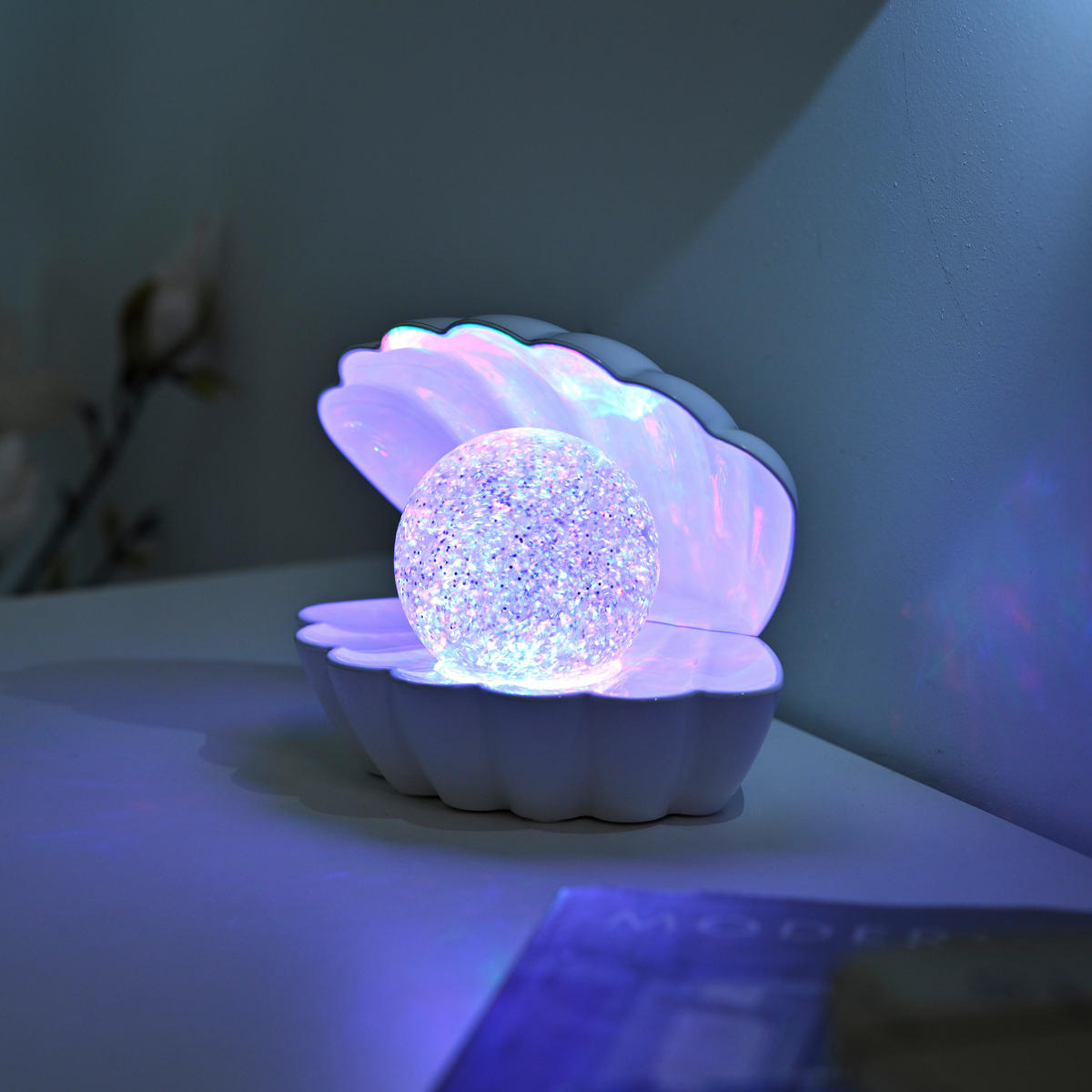 Just Light LED-Dekoleuchte weiß Kunststoff B/H/D: ca. 18x13x14,8 cm LED-Dekoleuchte_Muschel - weiß (14,80/13,00cm) - Just Light