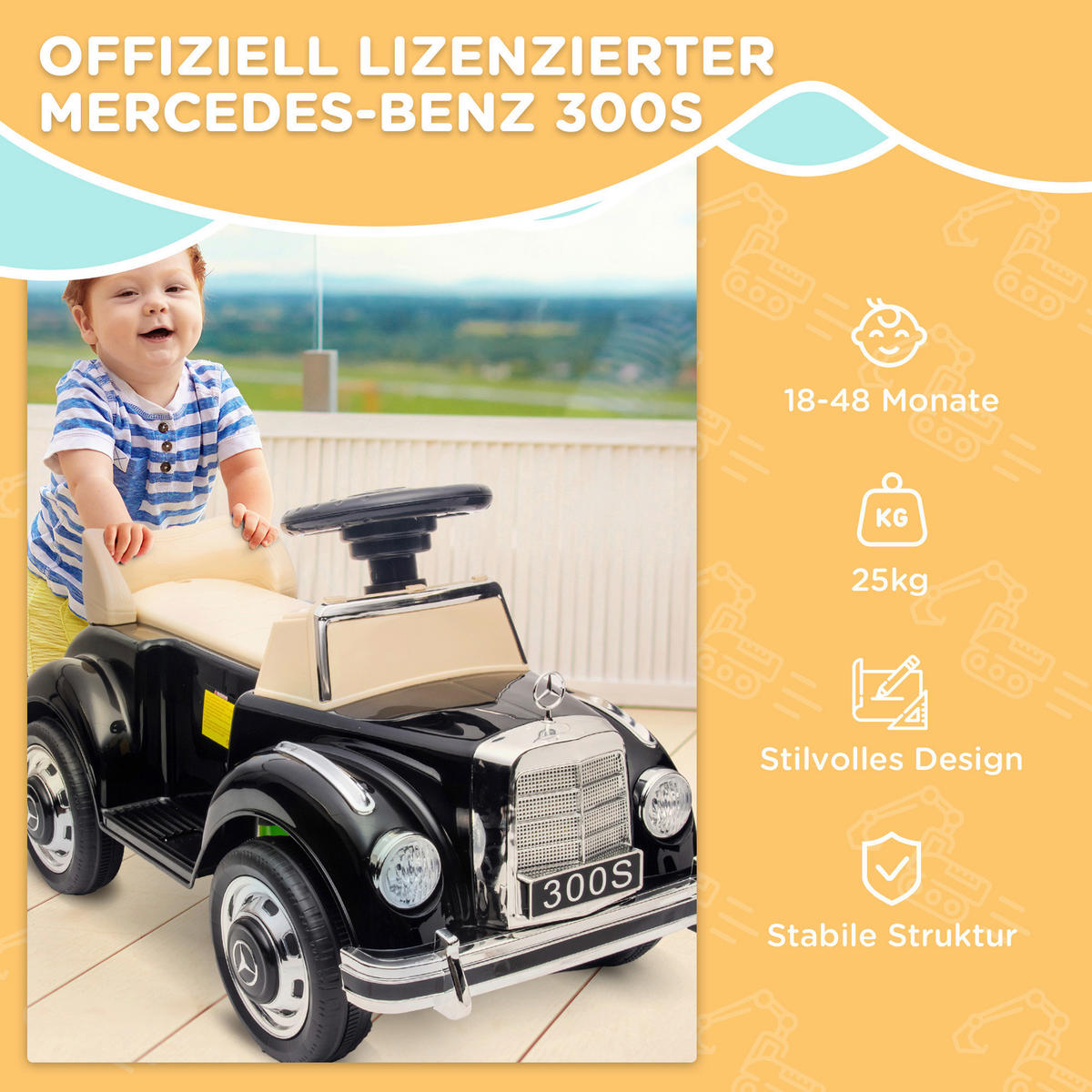 AIYAPLAY Kinder-Fahrzeug schwarz B/H/L: ca. 41,5x77,5x45 cm Rutschauto - schwarz (45,00/41,50/77,50cm) - AIYAPLAY