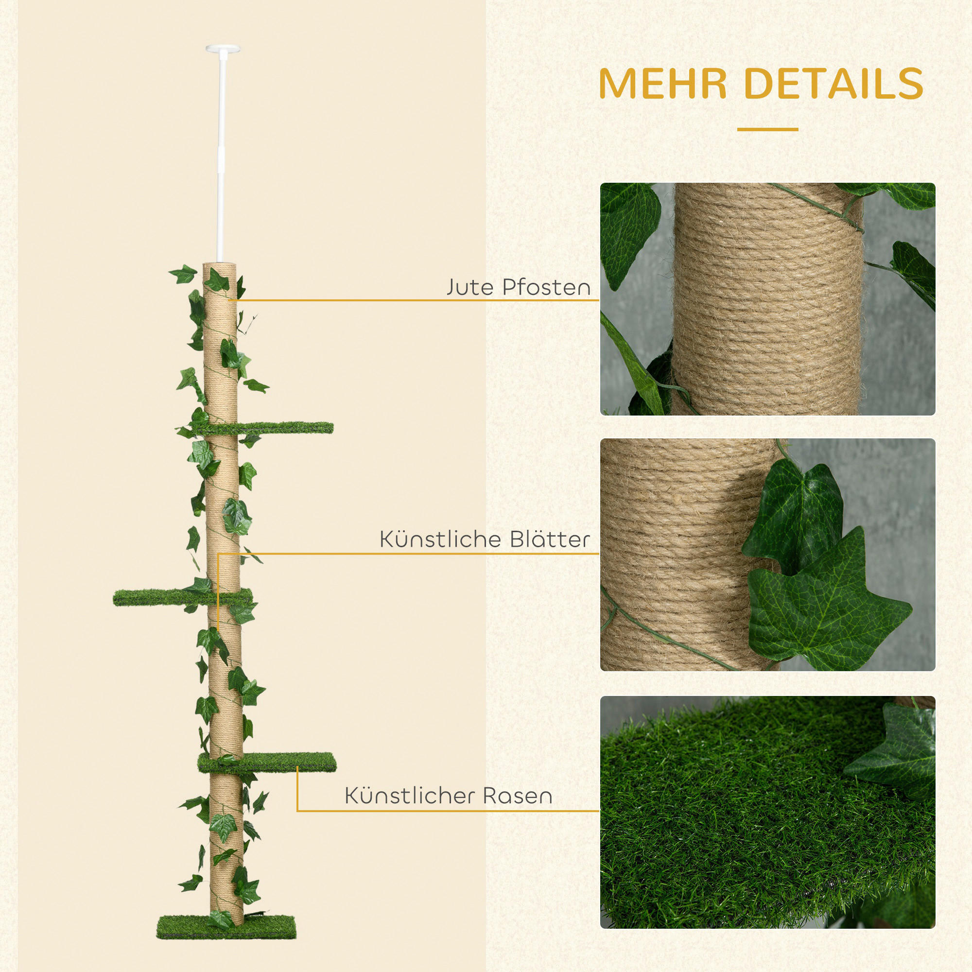 PawHut Kratzbaum gelb Spanplatte B/H/L: ca. 21x242x37 cm Kratzbaum - gelb/grün (37,00/21,00/242,00cm) - PawHut