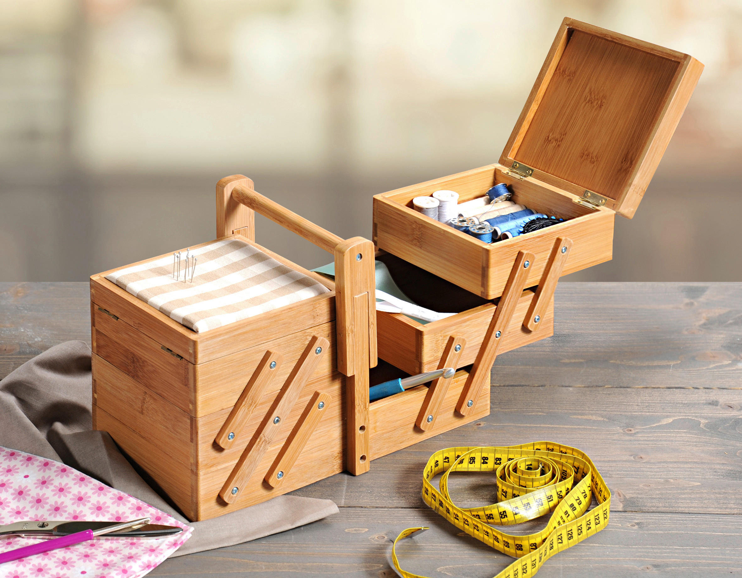 Thumbnail - Kesper Nähkästchen braun Bambus B/H/T: ca. 29x19x16,5 cm