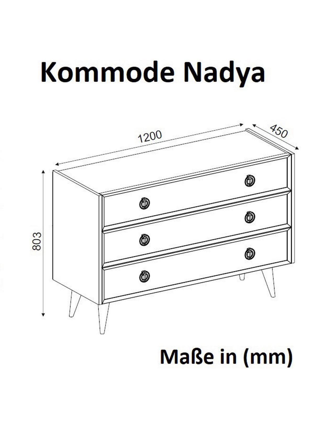 Kommode Nadya weiß walnuss Nachbildung B/H/T: ca. 120,4x80,3x36 cm Nadya - weiß/walnuss (120,40/80,30/36,00cm) - moebel17
