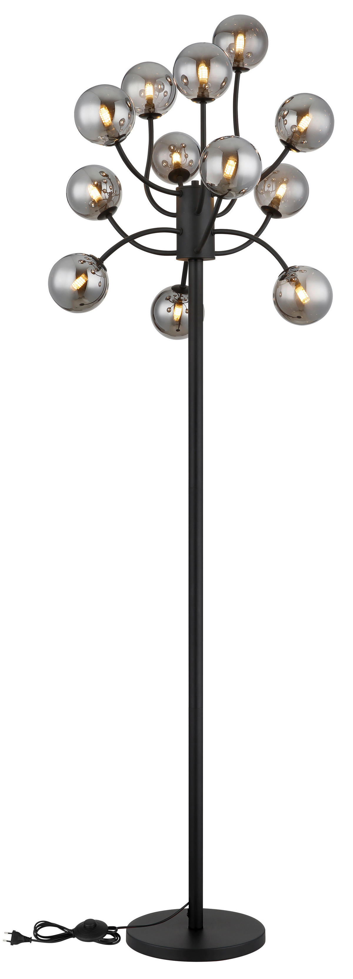GLOBO Stehleuchte mattschwarz Rauch Metall Glas H/D: ca. 200x62 cm G9 12 Brennstellen RIHA - Rauch/mattschwarz (62,00/200,00cm) - GLOBO
