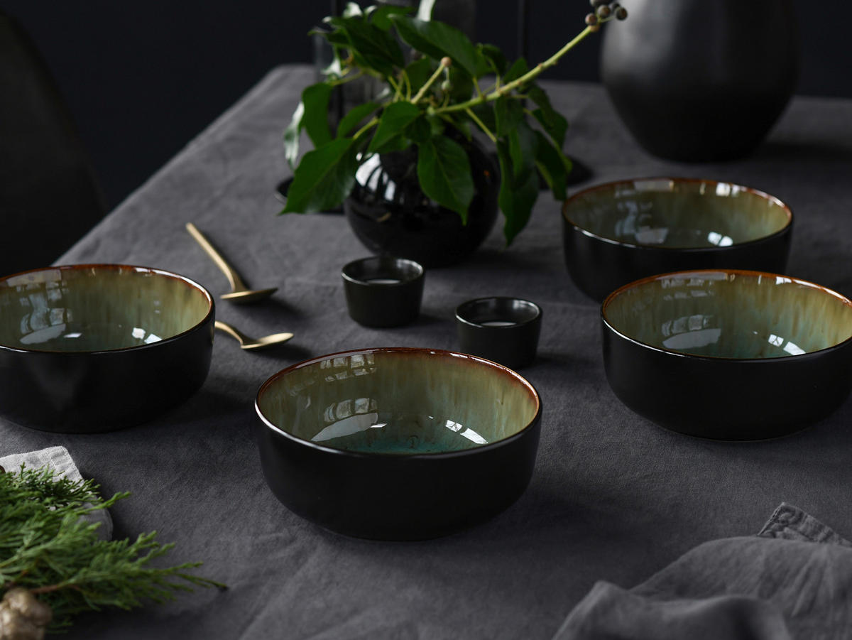 CreaTable Schalen-Set Nordic Fjord Green grün Steinzeug D: ca. 15,5 cm Nordic Fjord Green - grün (15,50cm) - CreaTable