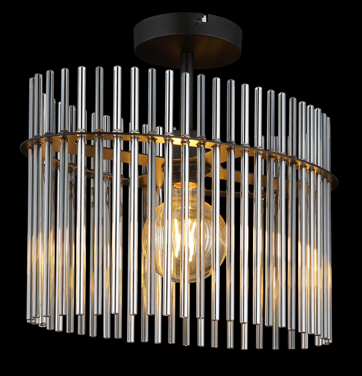 GLOBO Deckenleuchte Rauch mattschwarz Glas Metall B/H/T/L: ca. 22x34x40x40 cm E27 1 Brennstellen Gorley - mattschwarz/Rauch (40,00/22,00/34,00cm) - GLOBO
