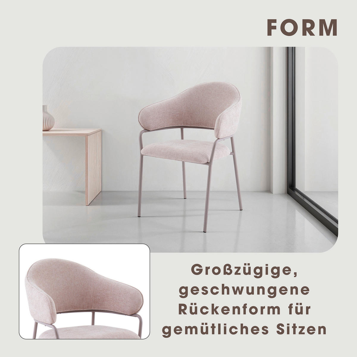 Stuhl CURVE grau taupe Metall Stoff B/H/T: ca. 60x86x58 cm CURVE - taupe/grau (60,00/86,00/58,00cm) - byLIVING