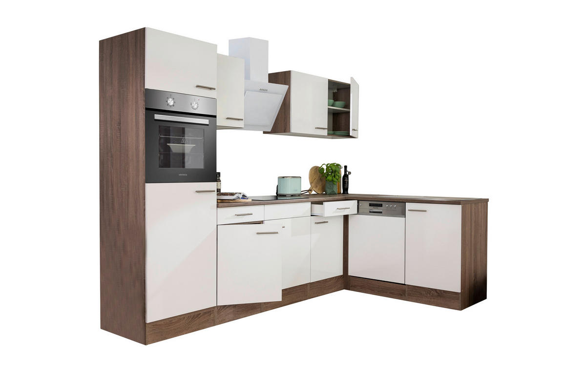 Respekta Winkelküche KBL280EYWS weiß B/H/T: ca. 280x205x172 cm KBL280EYWS - Eiche/weiß (280,00/205,00/172,00cm) - Respekta