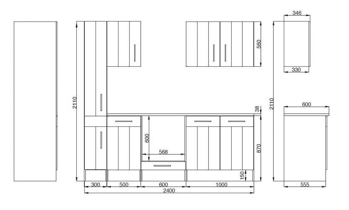 Respekta Küchenblock Premium weiß Lärche Nachbildung B/H/T: ca. 240x211x60 cm Premium - weiß (240,00/211,00/60,00cm) - Respekta