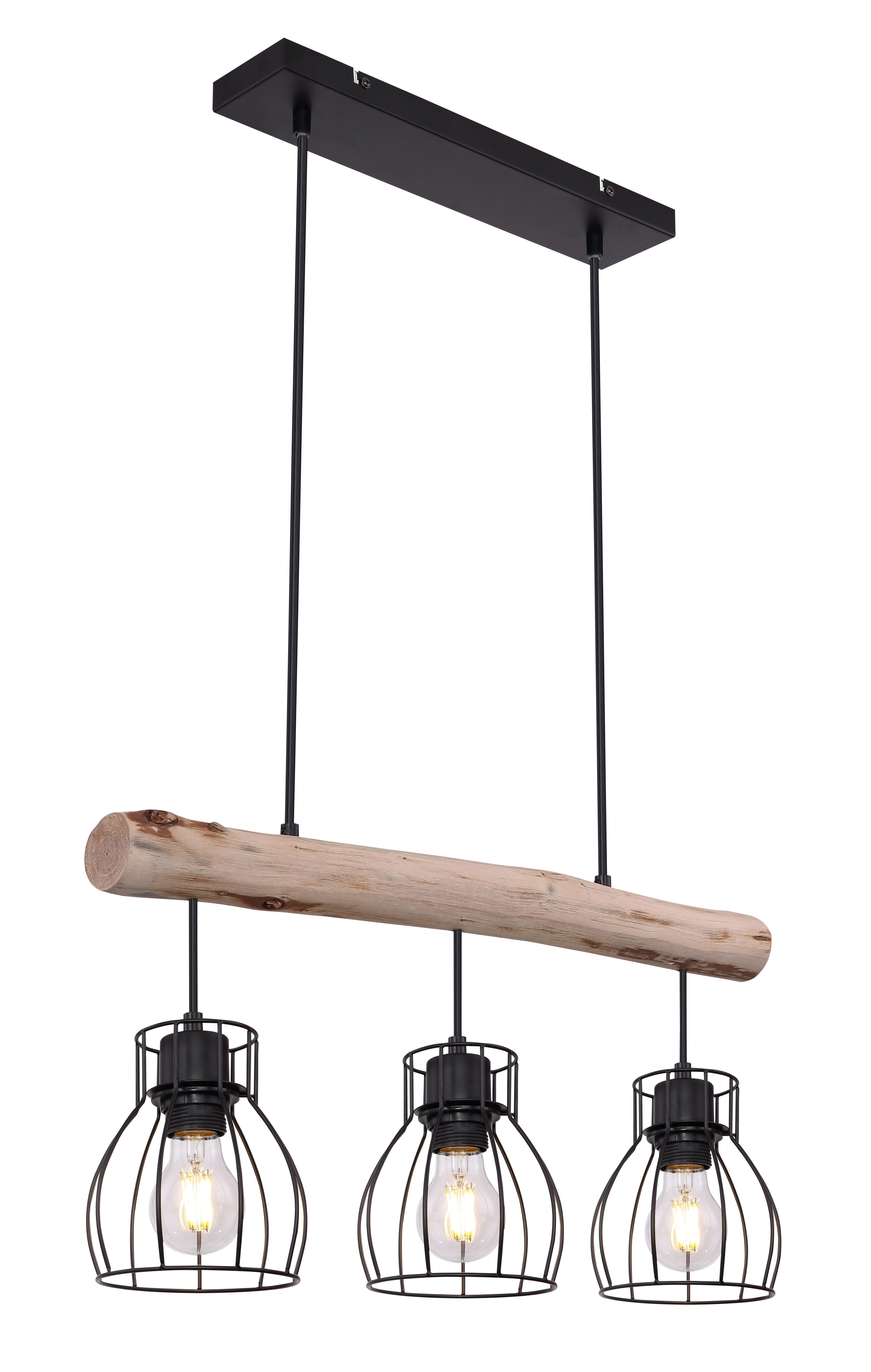 GLOBO Pendelleuchte 15326-3NPO natur schwarz Holz Metall B/H: ca. 60x140 cm E27 3 Brennstellen Pendelleuchte_Mina 3flg. - natur/schwarz (60,00/140,00cm) - GLOBO