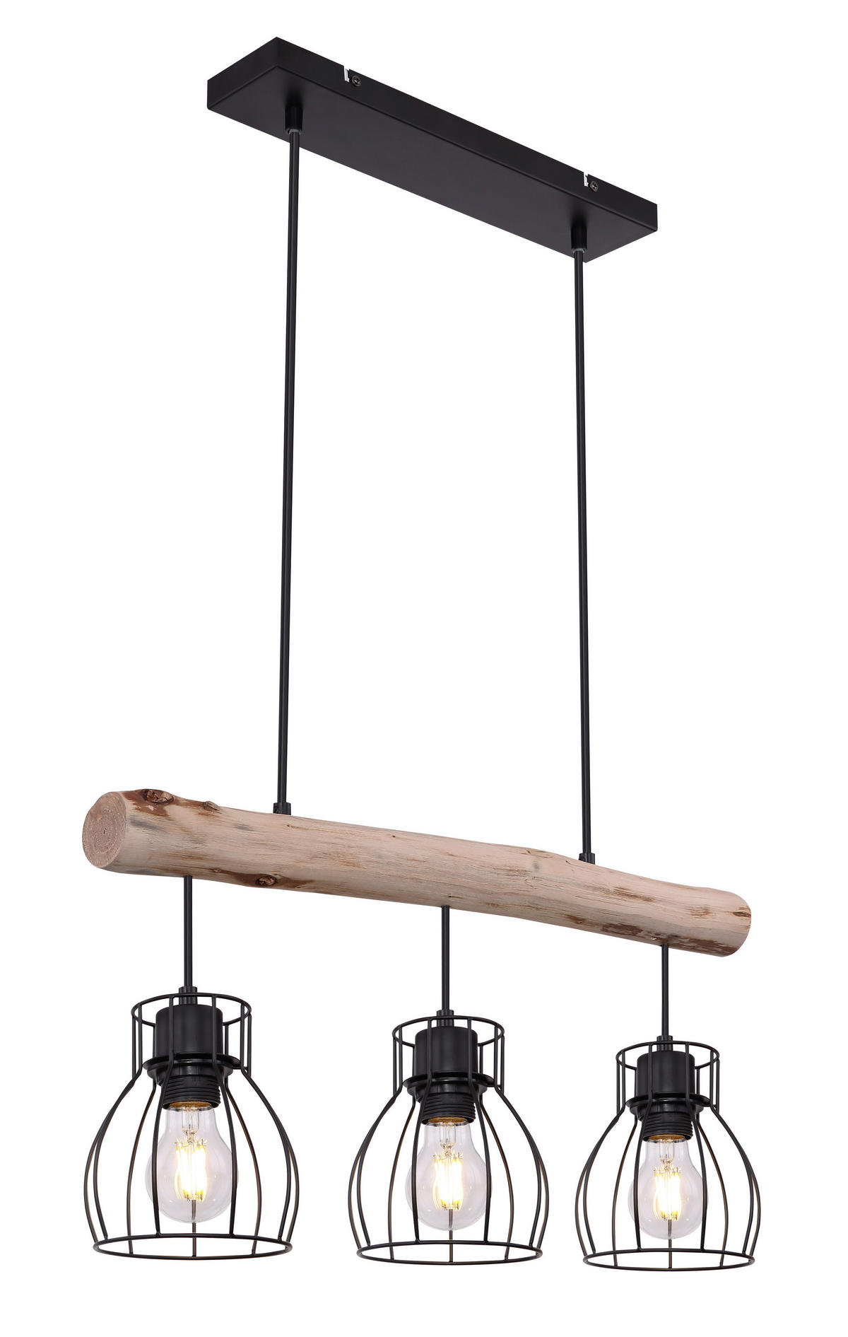 GLOBO Pendelleuchte 15326-3NPO natur schwarz Holz Metall B/H: ca. 60x140 cm E27 3 Brennstellen Pendelleuchte_Mina 3flg. - natur/schwarz (60,00/140,00cm) - GLOBO