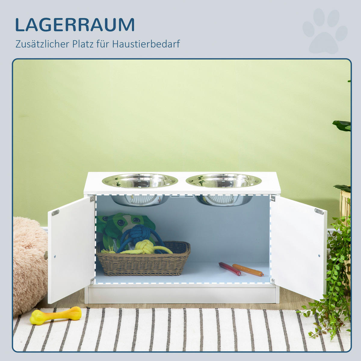PawHut Futterstation weiß MDF B/H/L: ca. 30x35,5x60 cm Futterstation - weiß (60,00/30,00/35,50cm) - PawHut