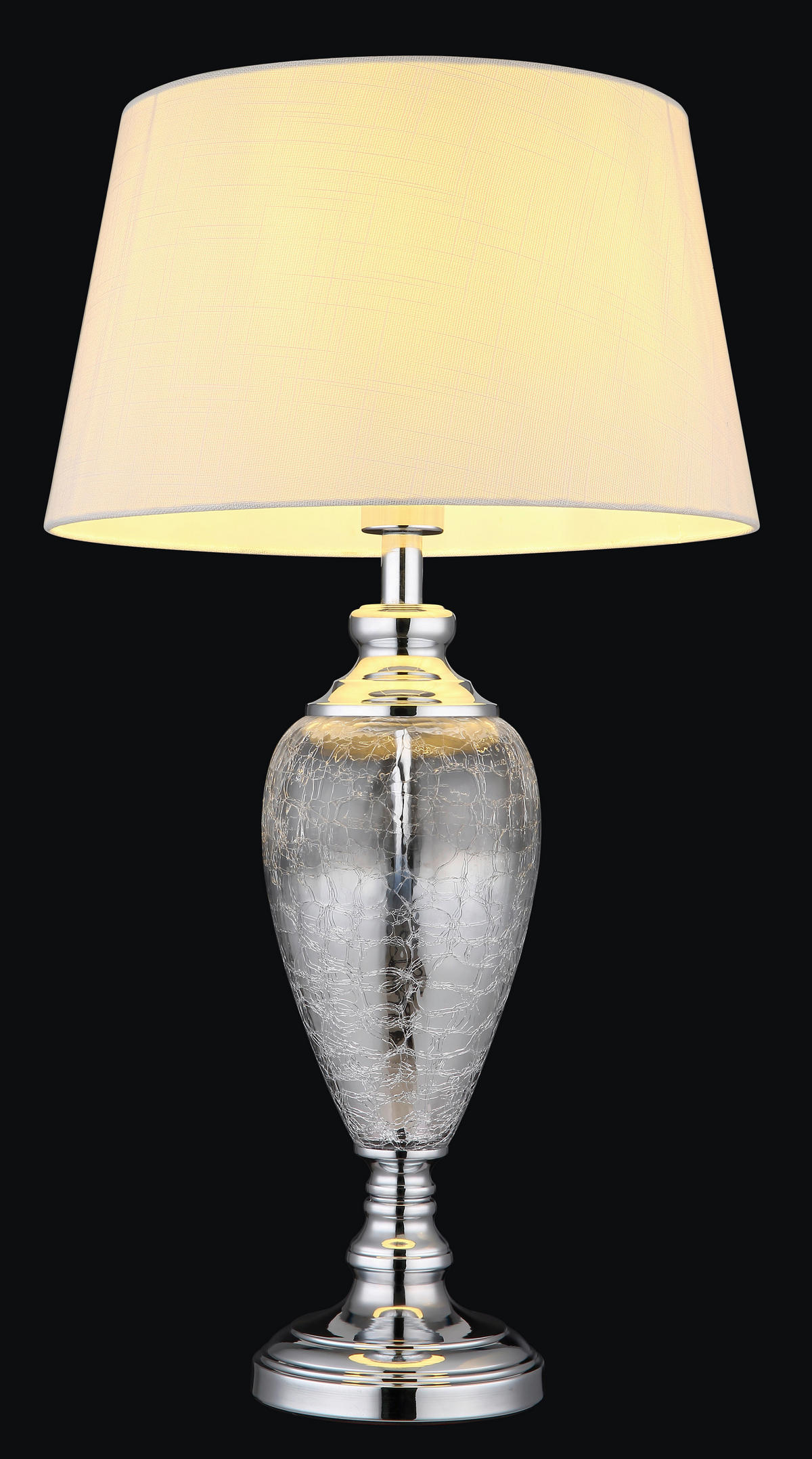 GLOBO Tischleuchte LEILA 24143W Chrom klar weiß Textil Metall Glas H/D: ca. 66x38 cm E27 1 Brennstellen LEILA - klar/weiß (38,00/66,00cm) - GLOBO