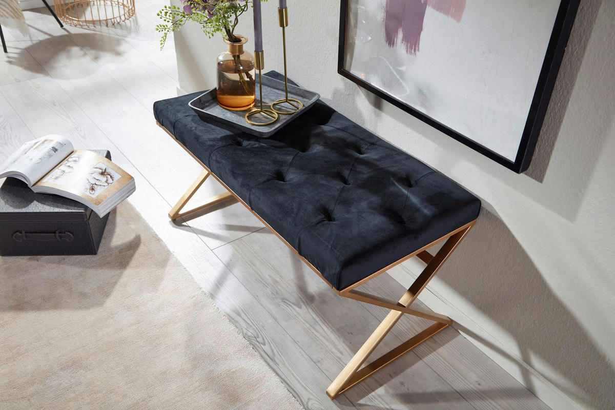 Sitzbank schwarz gold lackiert Edelstahl Samt B/H/T: ca. 90x46x44 cm Sitzbank - gold/schwarz (90,00/46,00/44,00cm) - Wohnling