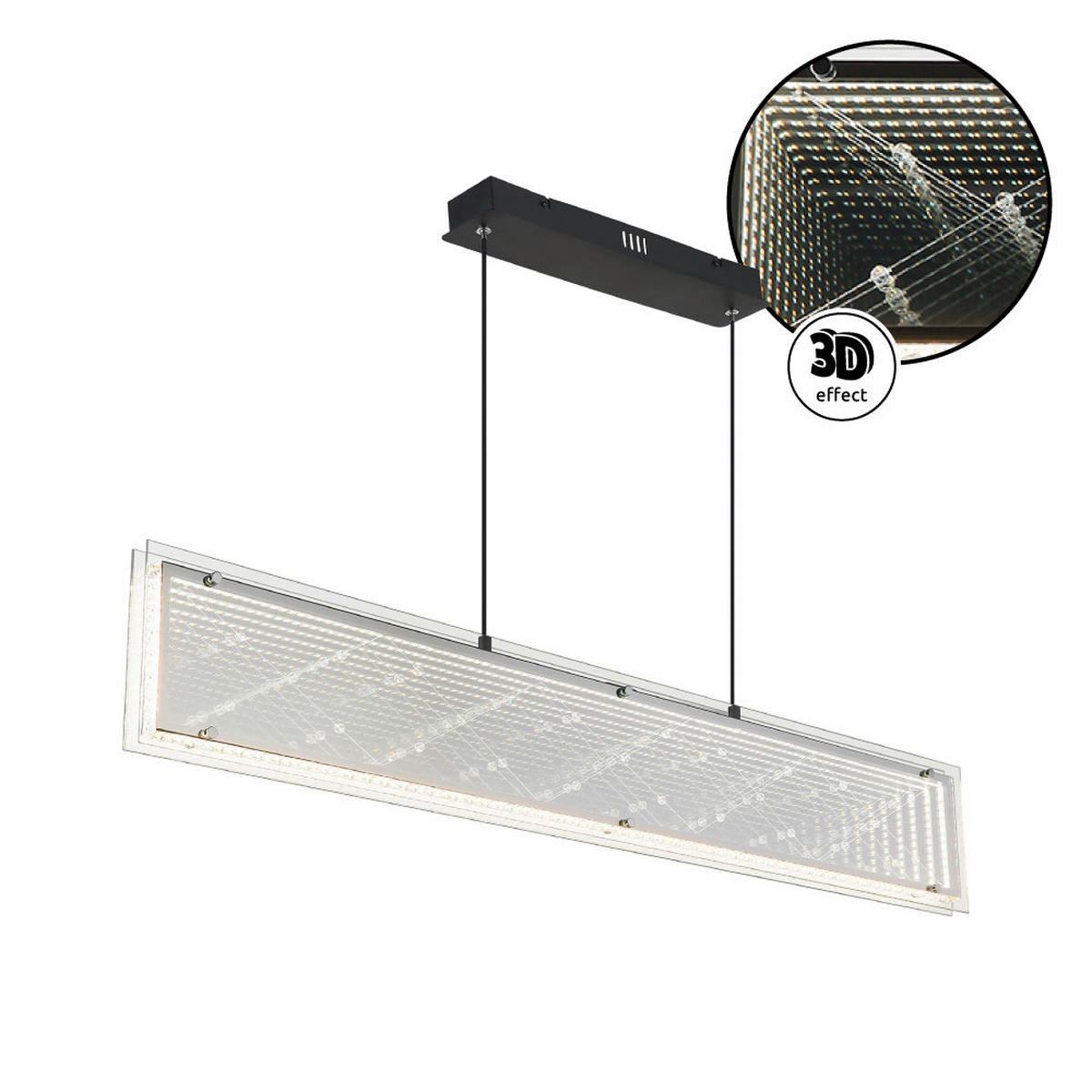 GLOBO Hängeleuchte klar schwarz Aluminium Glas Kunststoff B/H/L: ca. 8x120x113 cm 1.0 Brennstellen Mirrora - klar/schwarz (113,00/8,00/120,00cm) - GLOBO