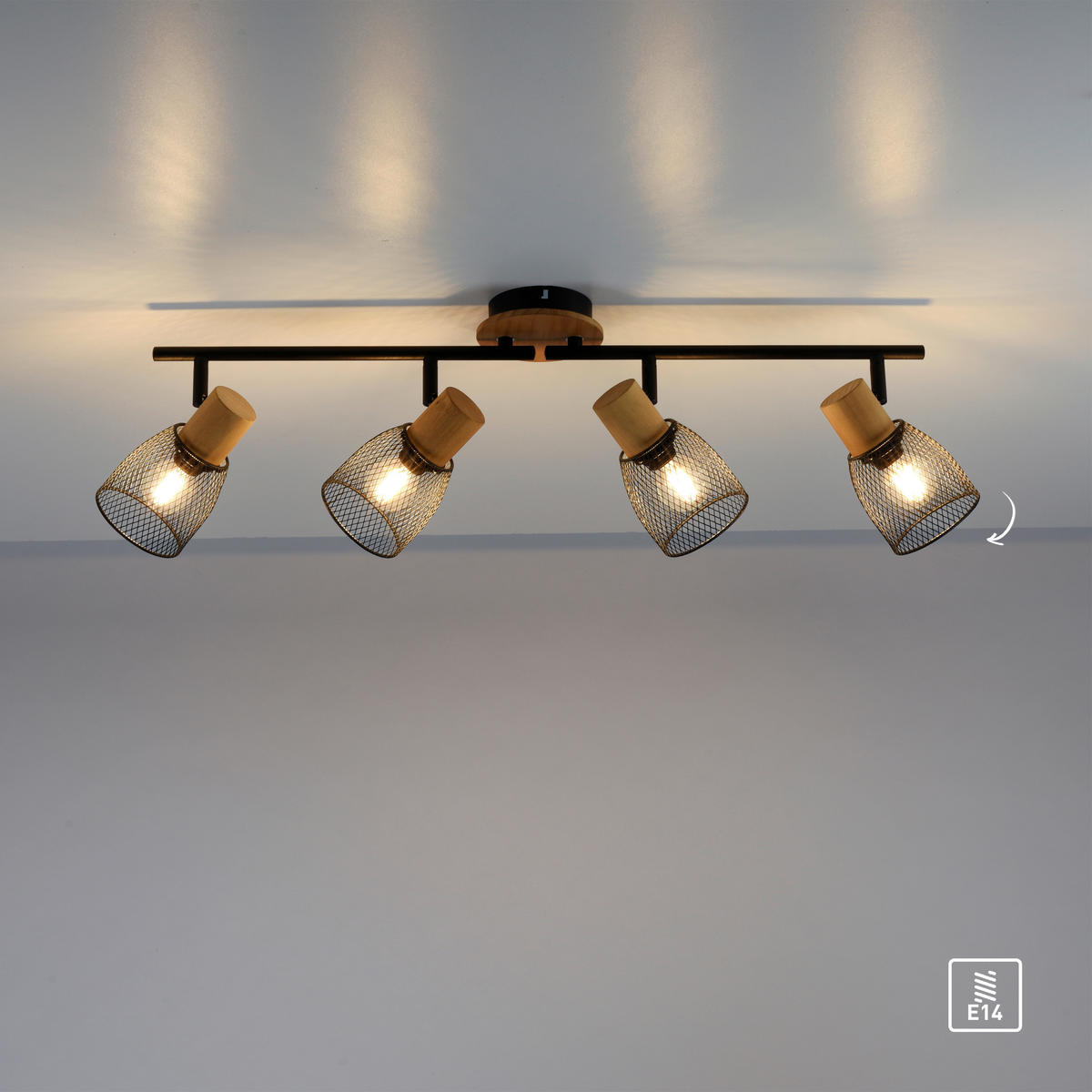 Just Light Spotbalken TAMIS 15194-79 natur schwarz Holz Metall B/H/T: ca. 83x22x24 cm E14 4 Brennstellen TAMIS - natur/schwarz (83,00/22,00/24,00cm) - Just Light