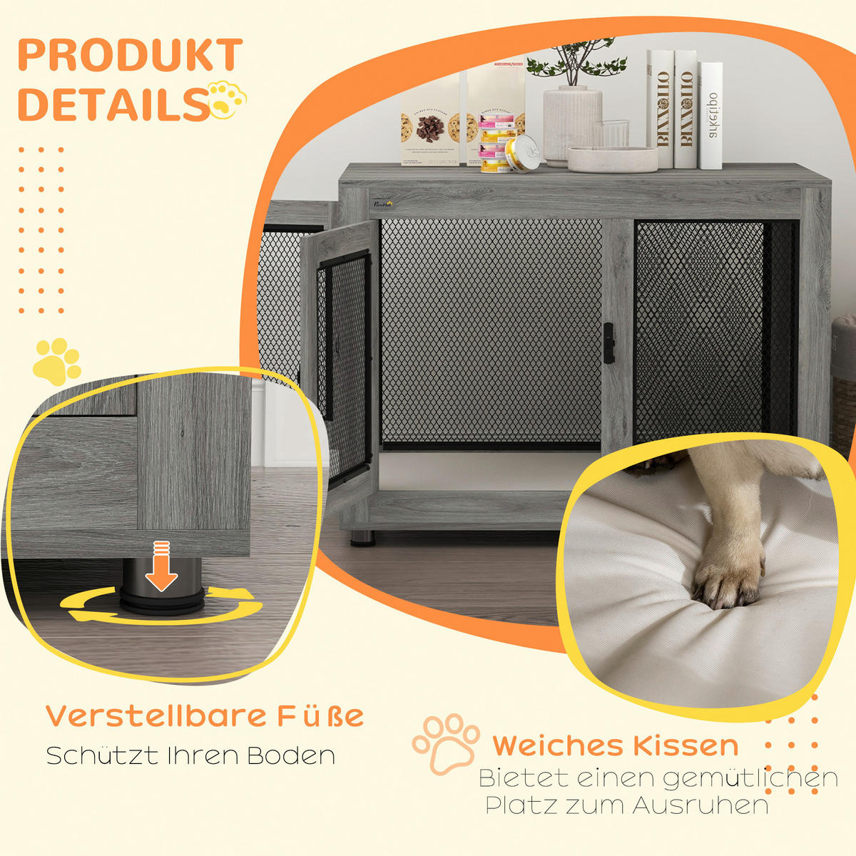 PawHut Hundekäfig grau Spanplatte B/H/L: ca. 60x71,5x94 cm Hundekäfig - grau (94,00/60,00/71,50cm) - PawHut