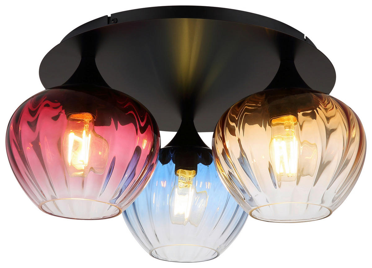 GLOBO Deckenleuchte SANDER 15748-3D schwarz amber Metall Glas H/D: ca. 21,5x47 cm E27 3 Brennstellen SANDER - schwarz/amber (47,00/21,50cm) - GLOBO