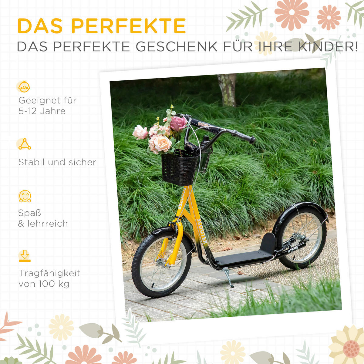 HOMCOM Kinder-Kickroller orange B/H/L: ca. 58x96x139 cm Kinder-Kickroller - orange/schwarz (139,00/58,00/96,00cm) - HOMCOM