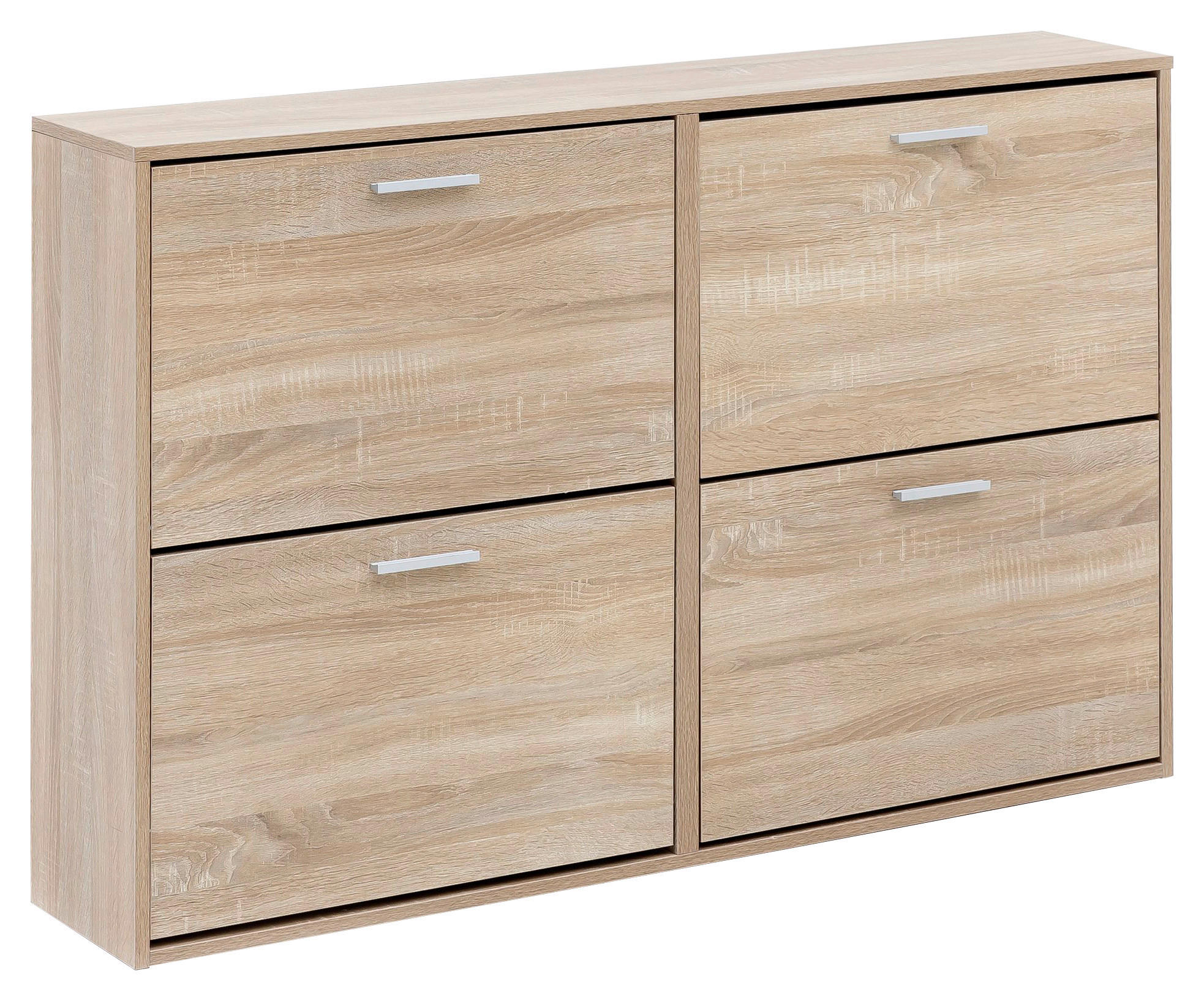 Schuhschrank Eiche Sonoma Nachbildung silber B/H/T: ca. 120x81x24 cm Schuhschrank - Eiche/silber (120,00/81,00/24,00cm) - Wohnling