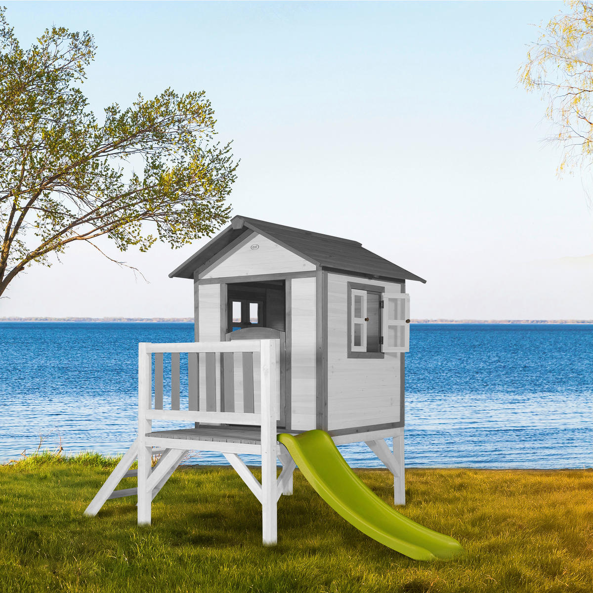 AXI Spielhaus Lodge XL grau B/H/L: ca. 240x189x167 cm Lodge XL - weiß/grün (167,00/240,00/189,00cm) - AXI