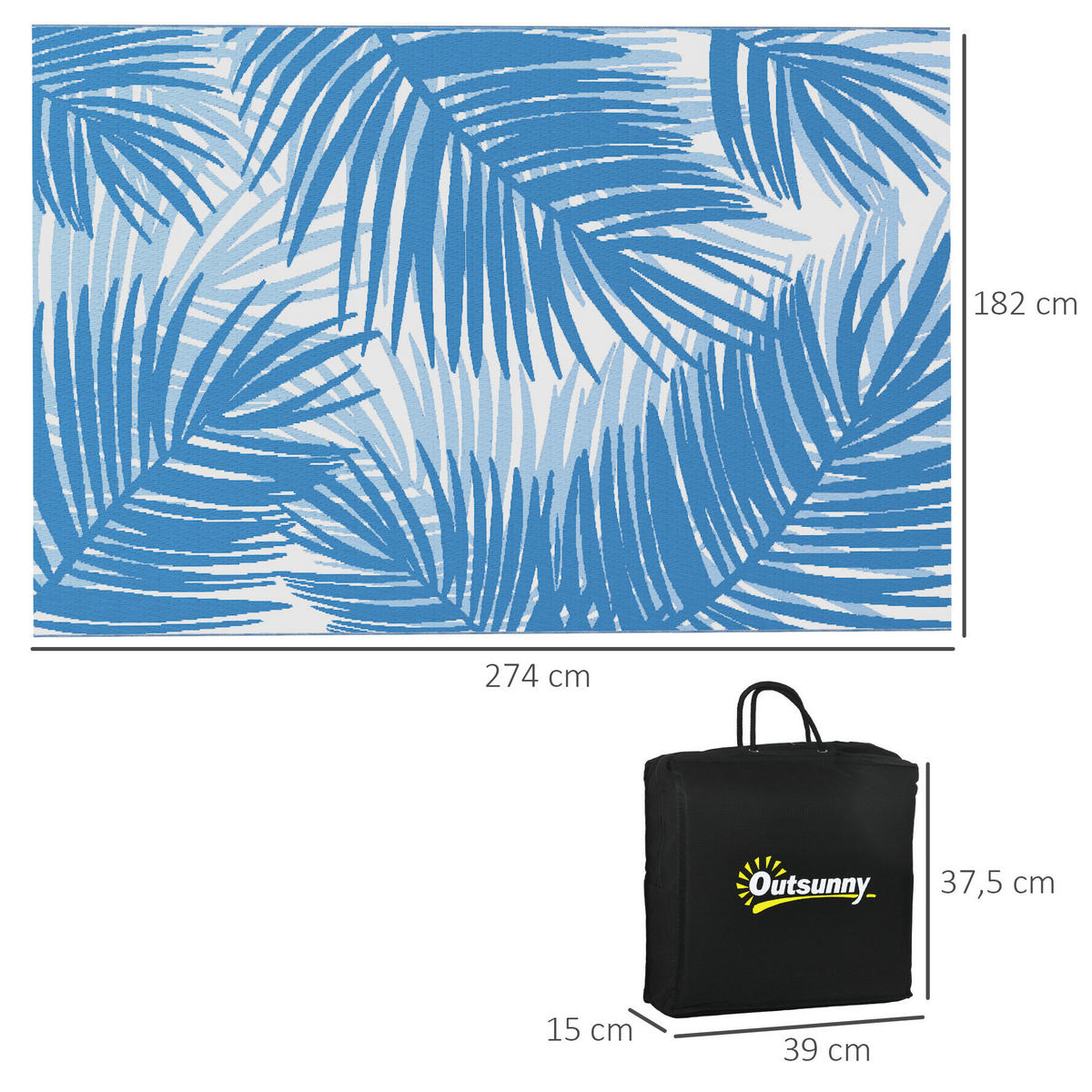 Outsunny Outdoor-Teppich blau B/H/L: ca. 274x182x0,3 cm Outdoor-Teppich - blau (0,30/274,00/182,00cm) - Outsunny