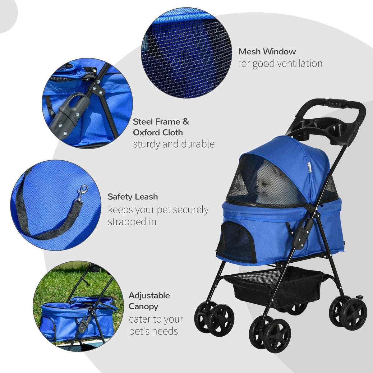 PawHut Hunde-Zubehör blau Edelstahl B/H/L: ca. 45x67x96 cm Hundewagen - blau (96,00/45,00/67,00cm) - PawHut