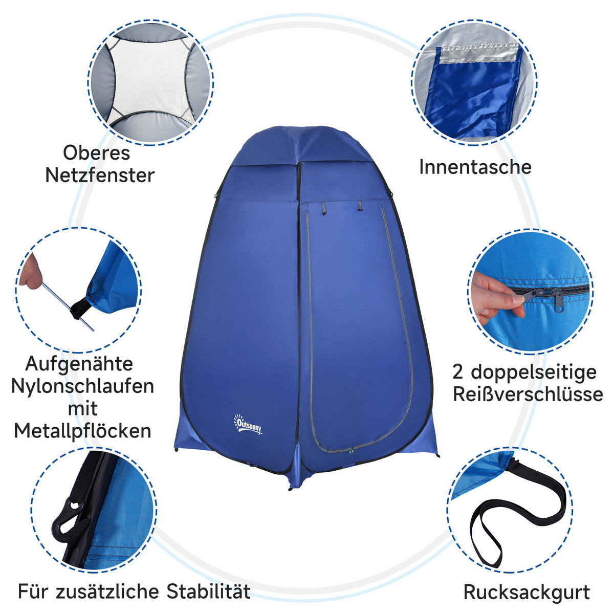Outsunny Zelt blau Polypropylen B/H/L: ca. 120x120x190 cm Wurfzelt - blau (190,00/120,00/120,00cm) - Outsunny