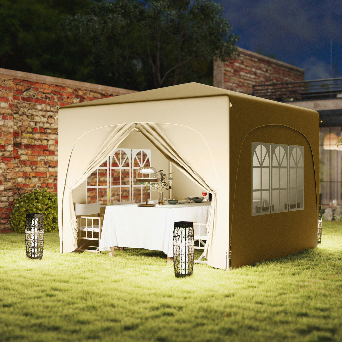 Outsunny Pavillon sand Metall B/H/L: ca. 300x273x300 cm Pavillon - sand (300,00/300,00/273,00cm) - Outsunny
