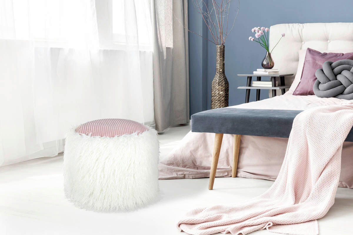 360 Living Hocker Bobtail 100 weiß pink Kord Kunstfell Styropor H/D: ca. 38x45 cm Bobtail 100 - pink/weiß (45,00/38,00cm) - 360 Living