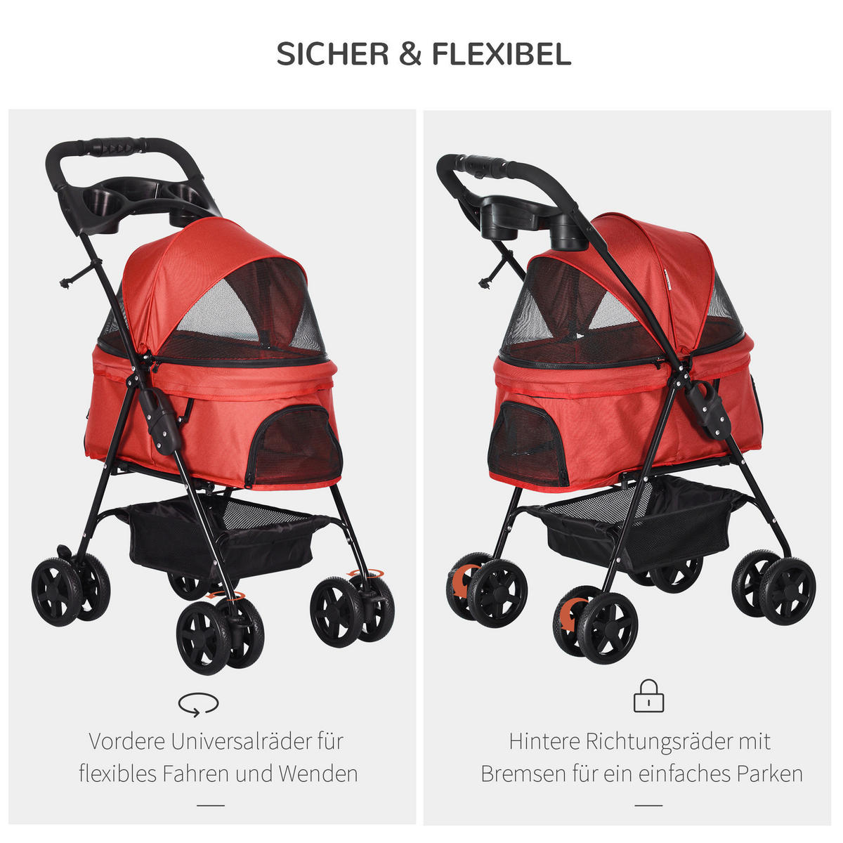 PawHut Hunde-Zubehör rot Polypropylen B/H/L: ca. 45x67x96 cm Hundewagen - rot (96,00/45,00/67,00cm) - PawHut