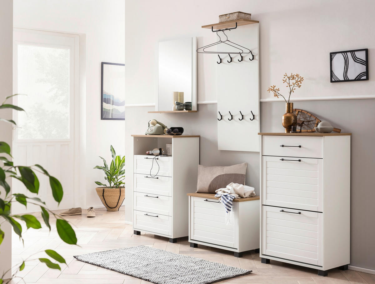 Midischrank Jelda weiß matt Eiche Landhaus Nachbildung B/H/T: ca. 62,4x102x34,1 cm Jelda - Eiche/weiß (62,40/102,00/34,10cm) - Möbelpartner