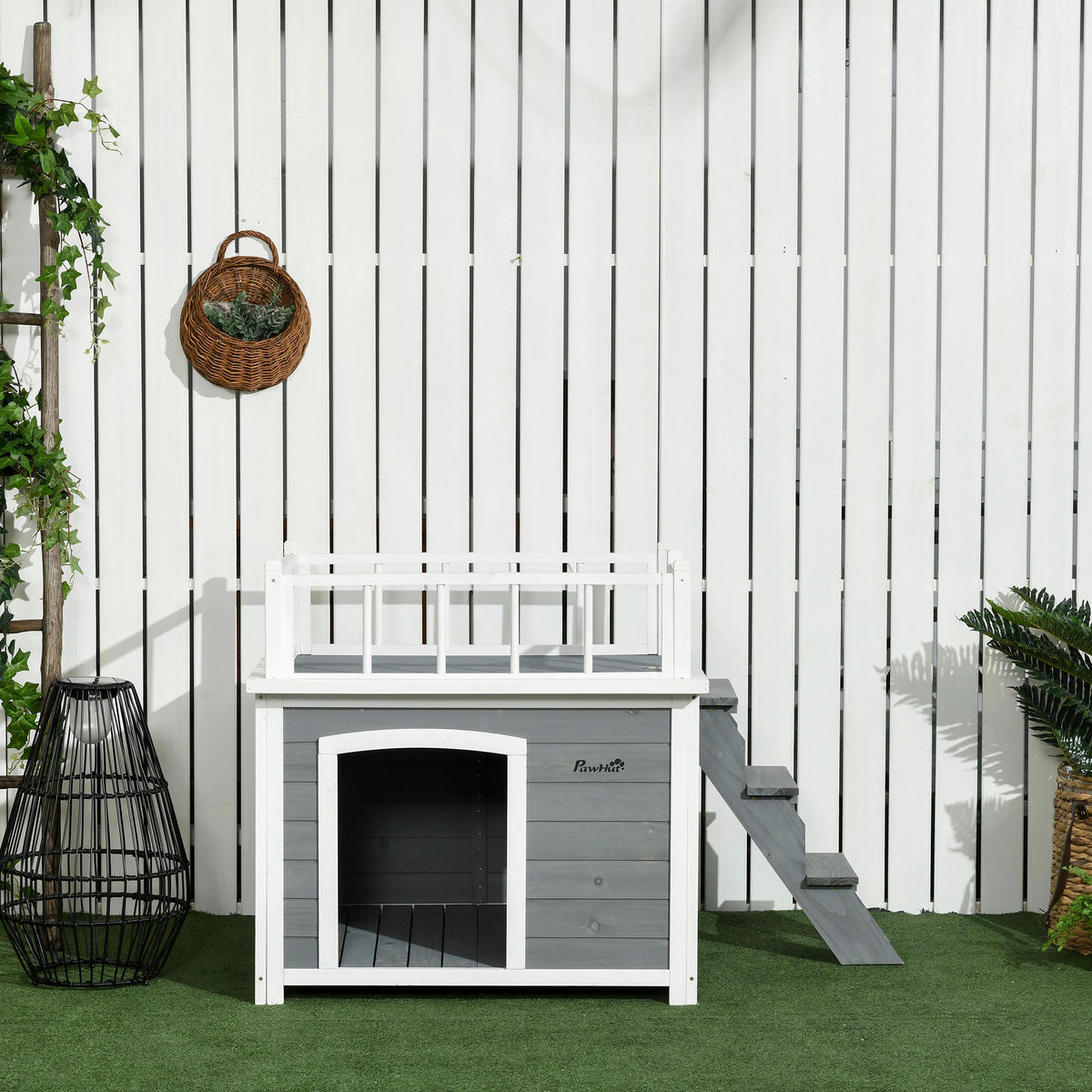 PawHut Hunde-Zubehör hellgrau Holz B/H/L: ca. 77x121x78 cm Hundehütte - hellgrau (78,00/77,00/121,00cm) - PawHut