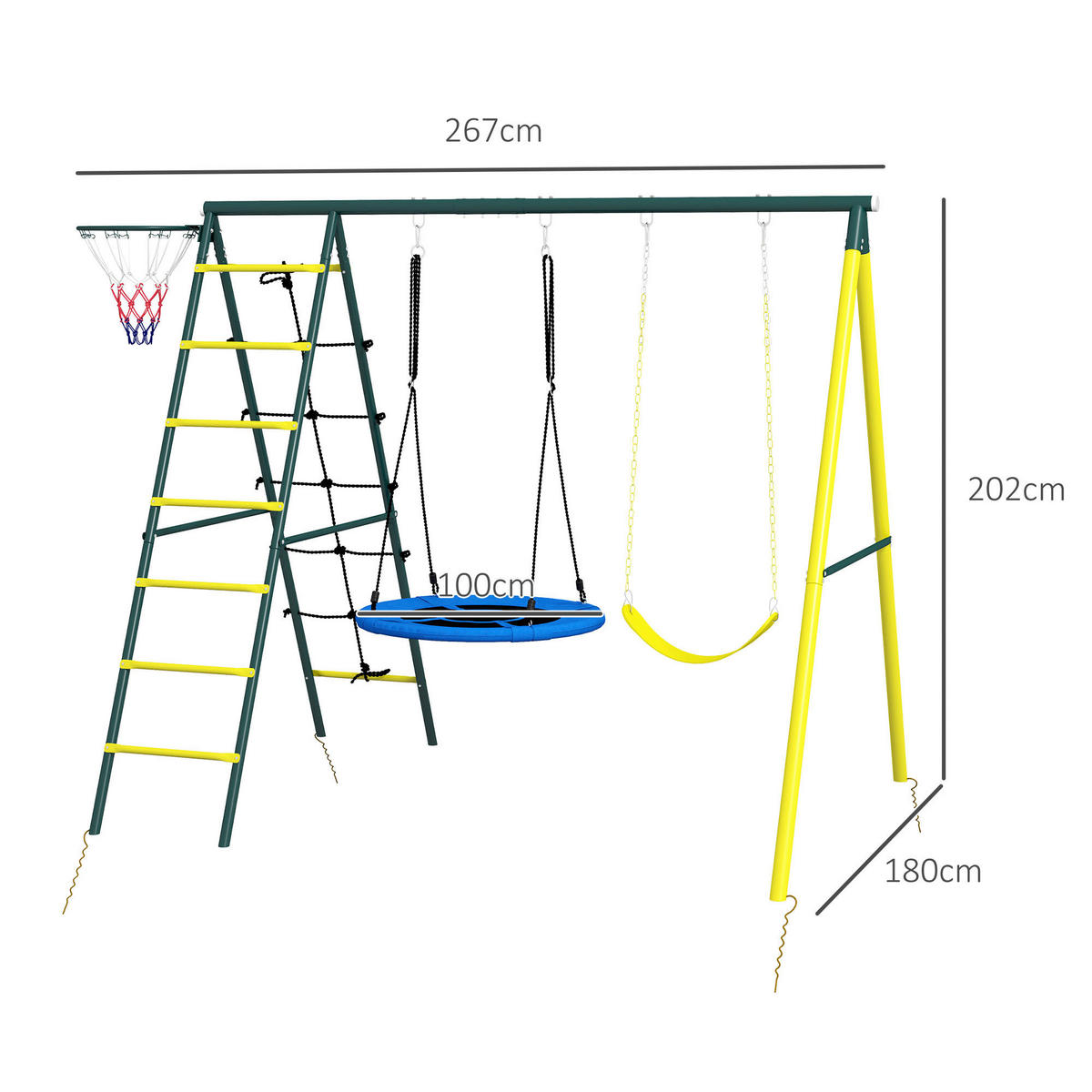 Outsunny Kinderschaukel gelb B/H/L: ca. 180x202x267 cm Kinderschaukel - gelb/grün (267,00/180,00/202,00cm) - Outsunny