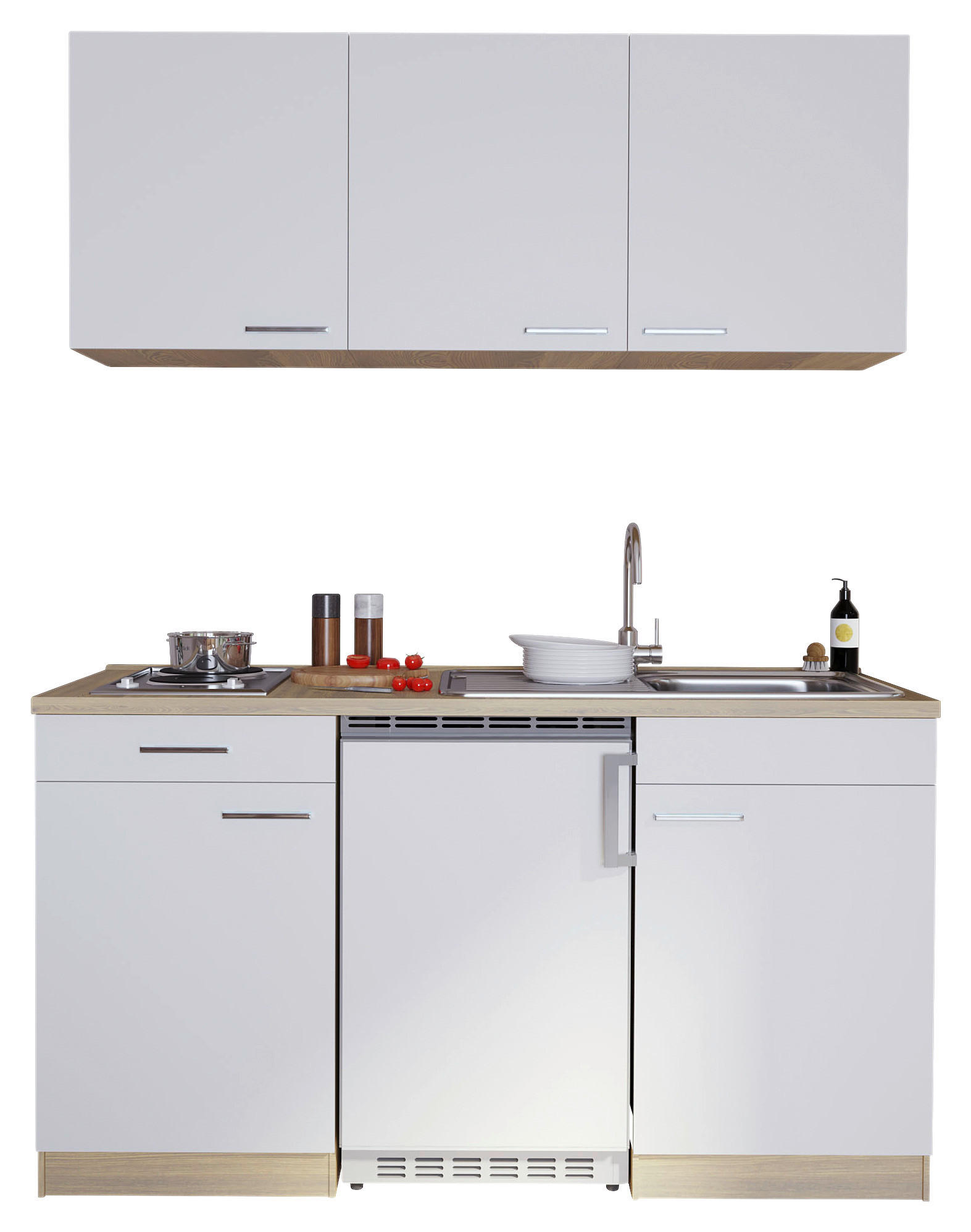 Respekta Singleküche Economy weiß matt B/H/T: ca. 150x200x60 cm Economy - Eiche/weiß (150,00/200,00/60,00cm) - Respekta