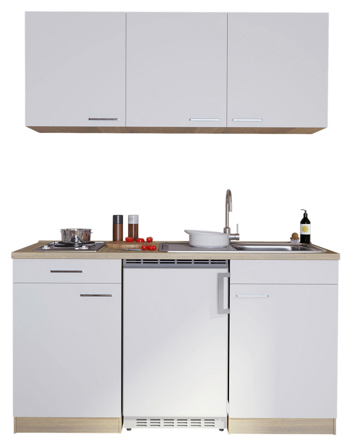 Respekta Singleküche Economy weiß matt B/H/T: ca. 150x200x60 cm Economy - Eiche/weiß (150,00/200,00/60,00cm) - Respekta