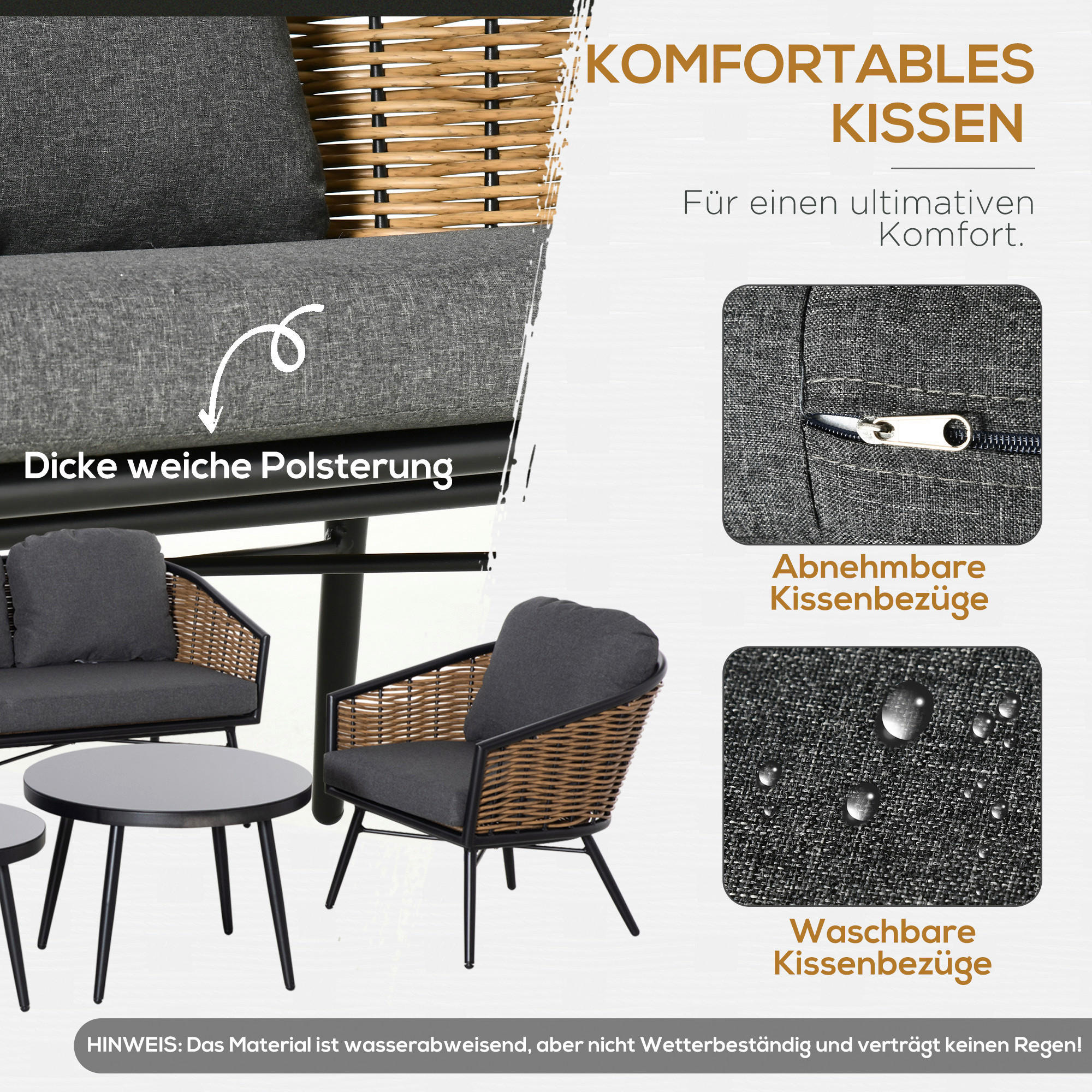 Outsunny Sitzgruppe natur Aluminium B/H/L: ca. 77x187x77 cm Gartenmöbel_Set - natur (77,00/77,00/187,00cm) - Outsunny