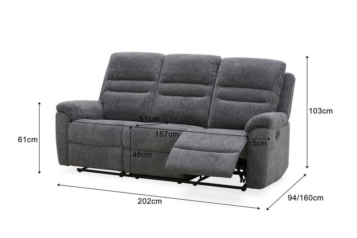 Sofa 3-2-1 KW 2028 dunkelgrau Microfaser KW 2028 - schwarz/dunkelgrau