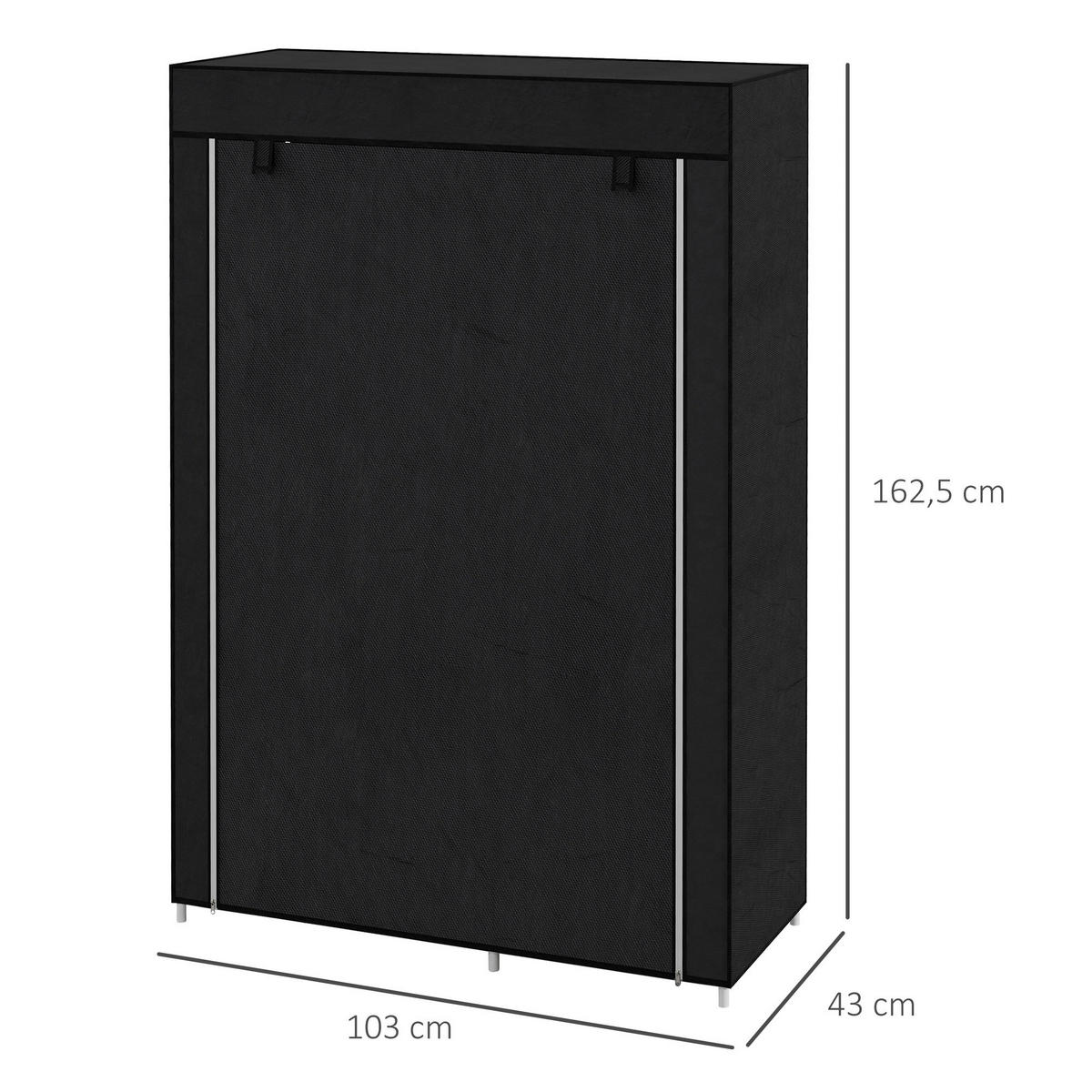 HOMCOM Kleiderschrank schwarz Polypropylen B/H/L: ca. 43x103x162,5 cm Stoffschrank - schwarz (162,50/43,00/103,00cm) - HOMCOM