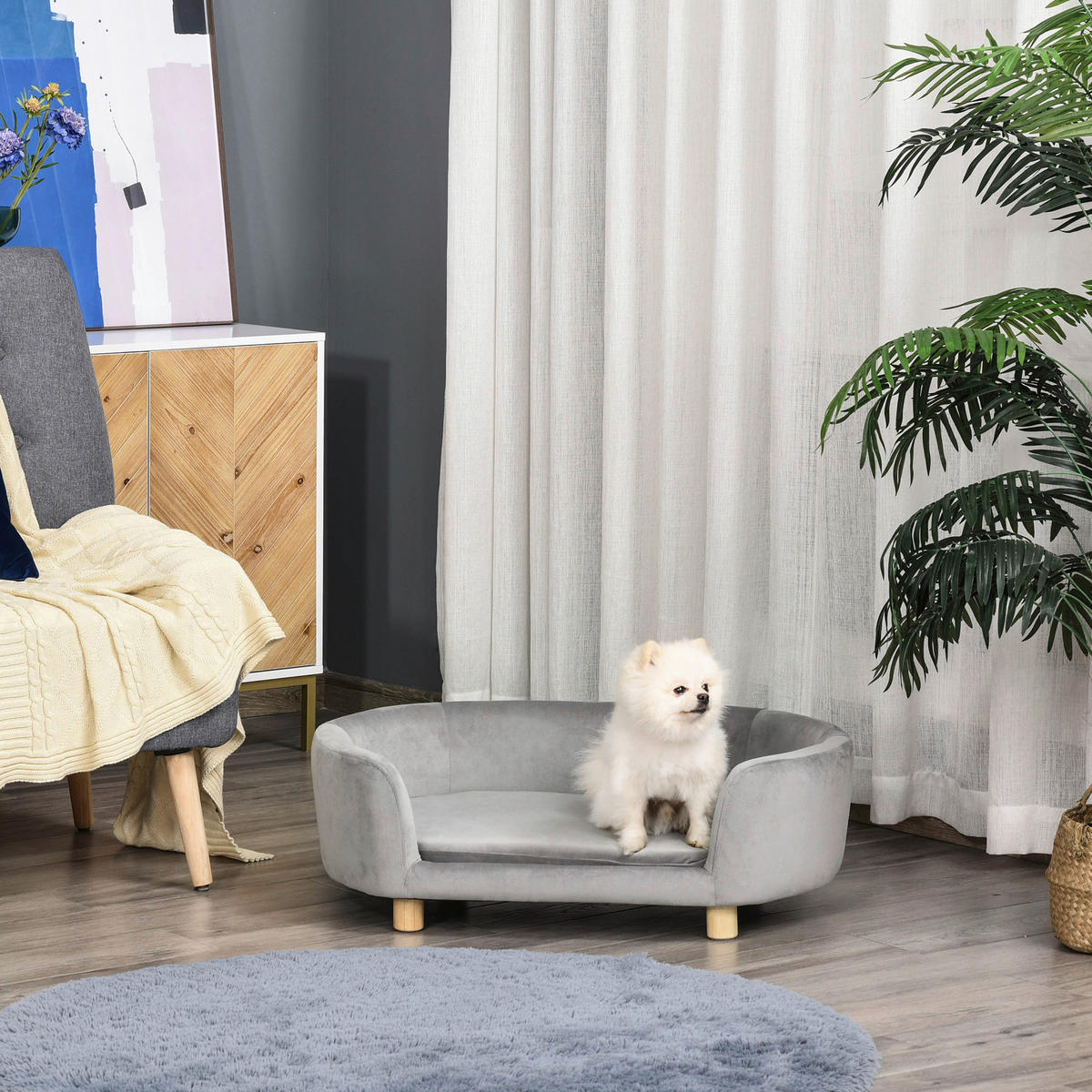 PawHut Haustiersofa hellgrau Birkenholz B/H/L: ca. 55x33x86 cm Haustiersofa - hellgrau (86,00/55,00/33,00cm) - PawHut
