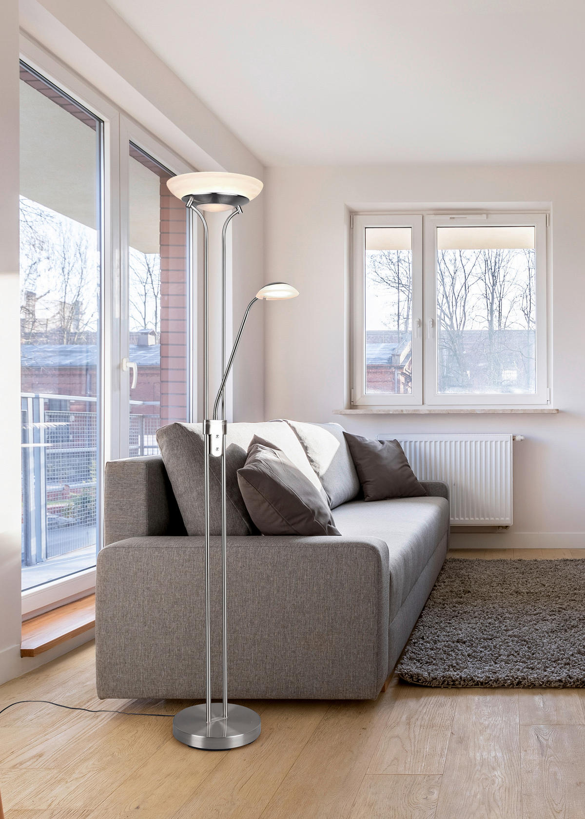 Reality Stehleuchte ORSON R40073507 nickel matt weiß Metall Glas H/D: ca. 180x32 cm Orson - weiß/nickel matt (32,00/180,00cm) - Reality