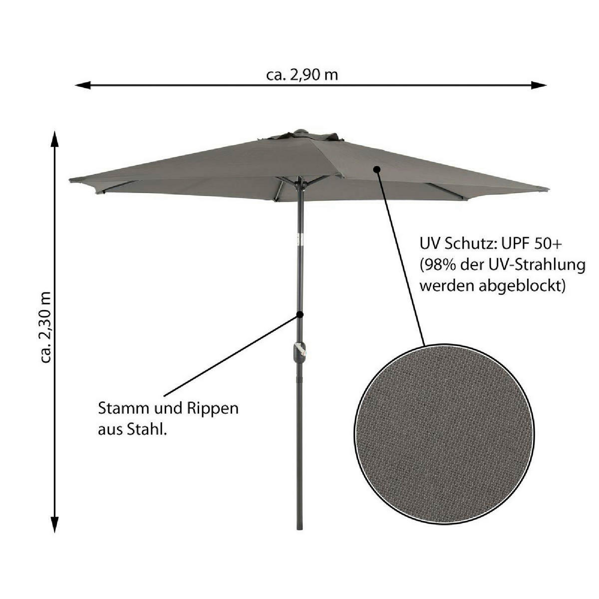 VCM Sonnenschirm anthrazit Polyester-Mischgewebe H/D: ca. 230x290 cm Sonnenschirm - anthrazit (290,00/230,00cm) - VCM