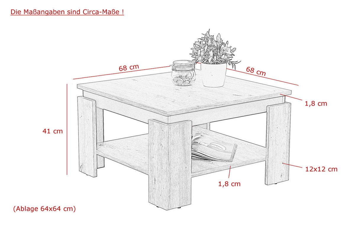 Couchtisch Tim III weiß anthrazit B/H/T: ca. 68x41x68 cm Tim III - weiß/anthrazit (68,00/41,00/68,00cm) - Hela