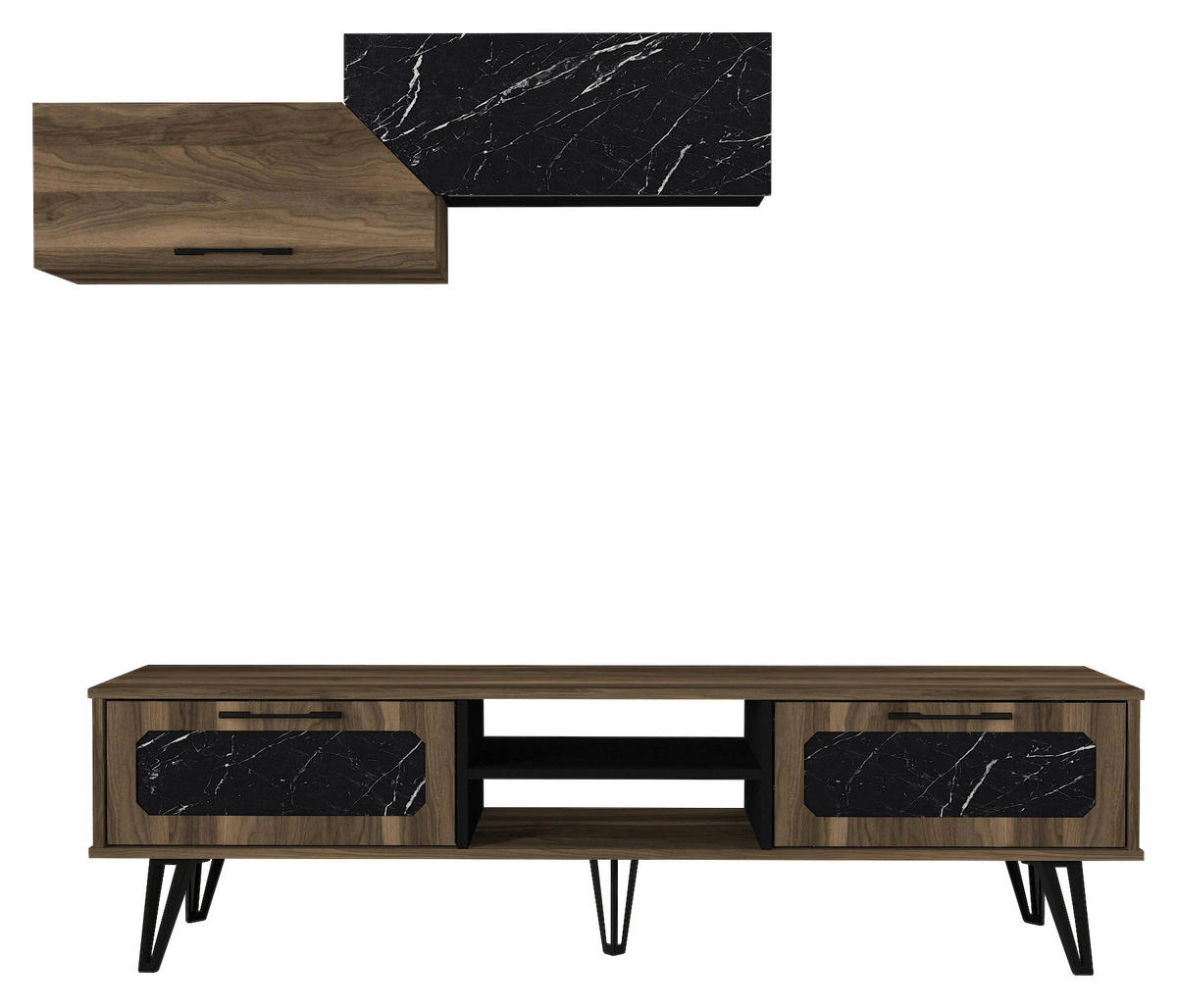 Wohnwand Lampert walnuss Nachbildung Marmoroptik B/H/T: ca. 180x51x35 cm Lampert - Marmoroptik/walnuss (180,00/51,00/35,00cm) - moebel17