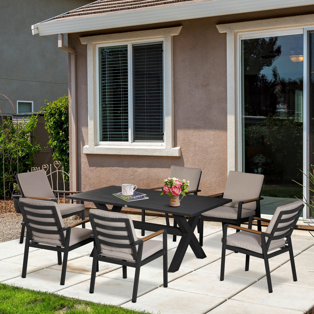 Outsunny Gartensitzgruppe grau Aluminium B/H/L: ca. 93x73x175 cm Gartensitzgruppe - grau (175,00/93,00/73,00cm) - Outsunny