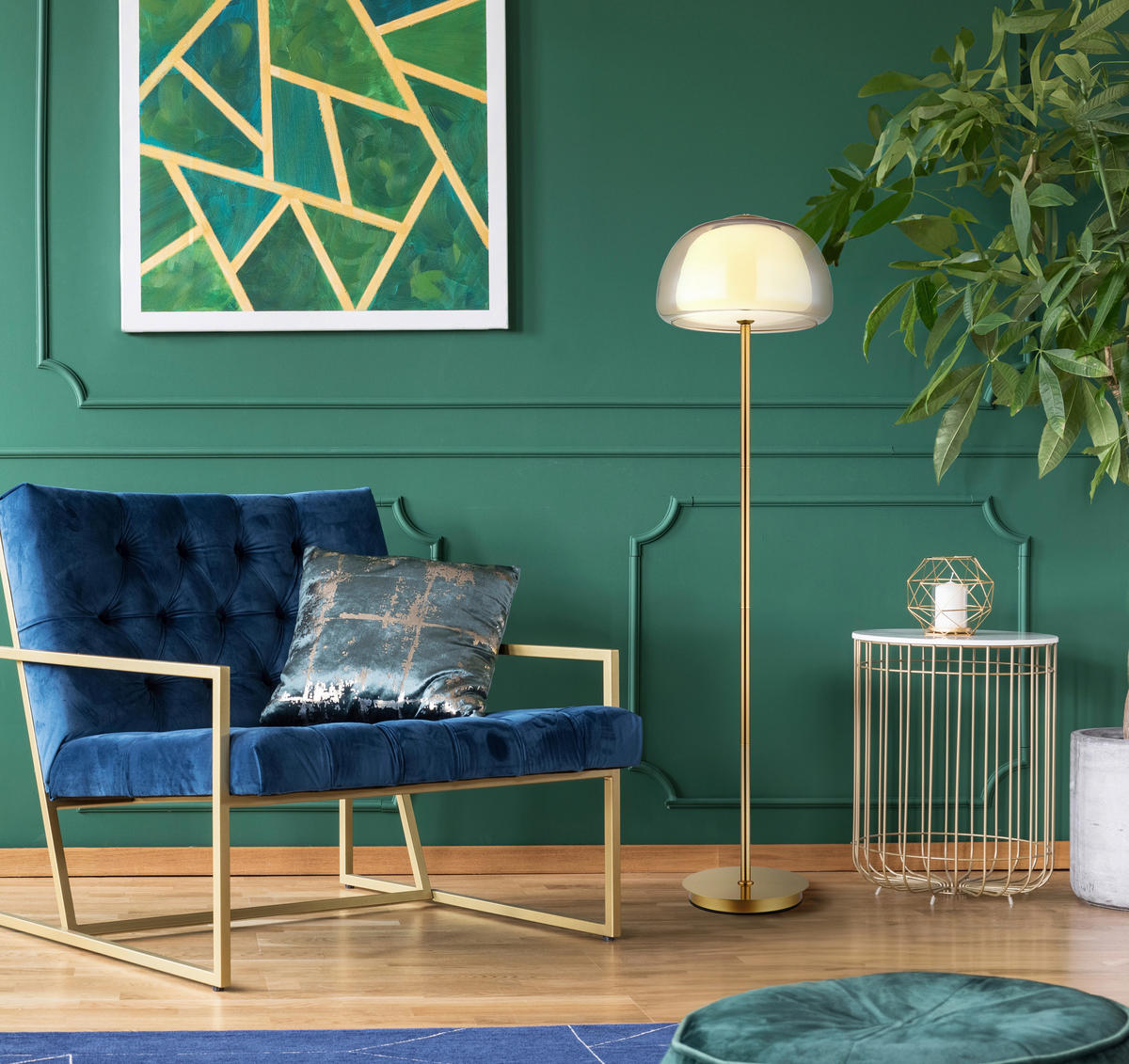 GLOBO Stehleuchte gold Metall Glas B/H/L: ca. 44x37x44 cm Stehleuchte-Avila - gold (44,00/44,00/37,00cm) - GLOBO