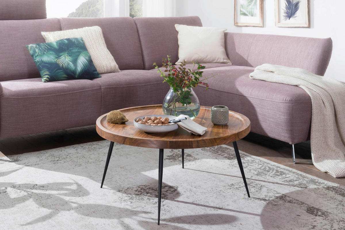 Couchtisch natur schwarz lackiert B/H/T: ca. 75x39x75 cm Couchtisch - natur/schwarz (75,00/39,00/75,00cm) - Wohnling