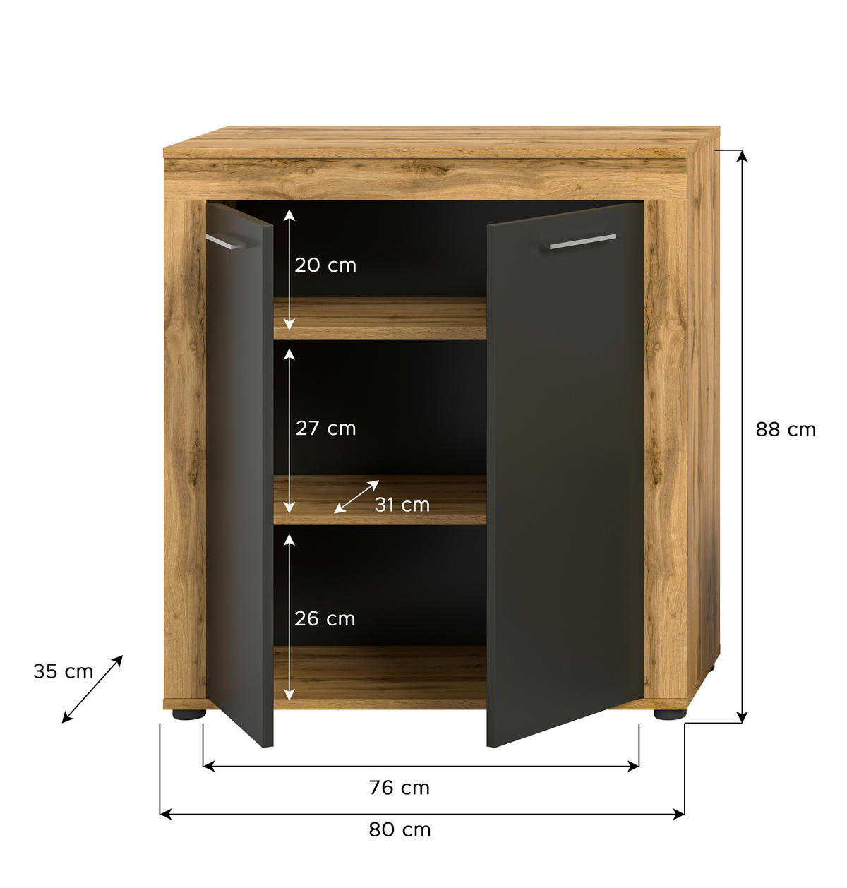 Highboard Jam Eiche Wotan Nachbildung grau B/H/T: ca. 80x88x35 cm Jam - Eiche/grau (80,00/88,00/35,00cm) - xonox.home