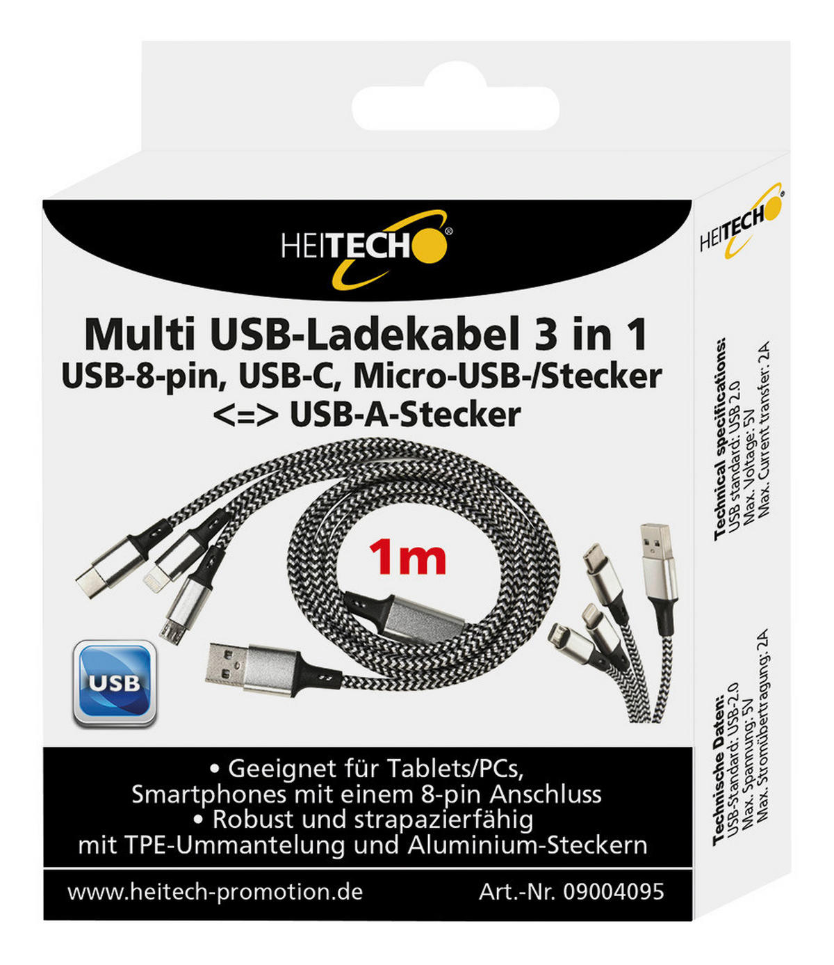 Heitech Ladekabel 09004095 schwarz Multi-USB-Ladekabel_3in1_Heitech - schwarz (100,00cm) - Heitech